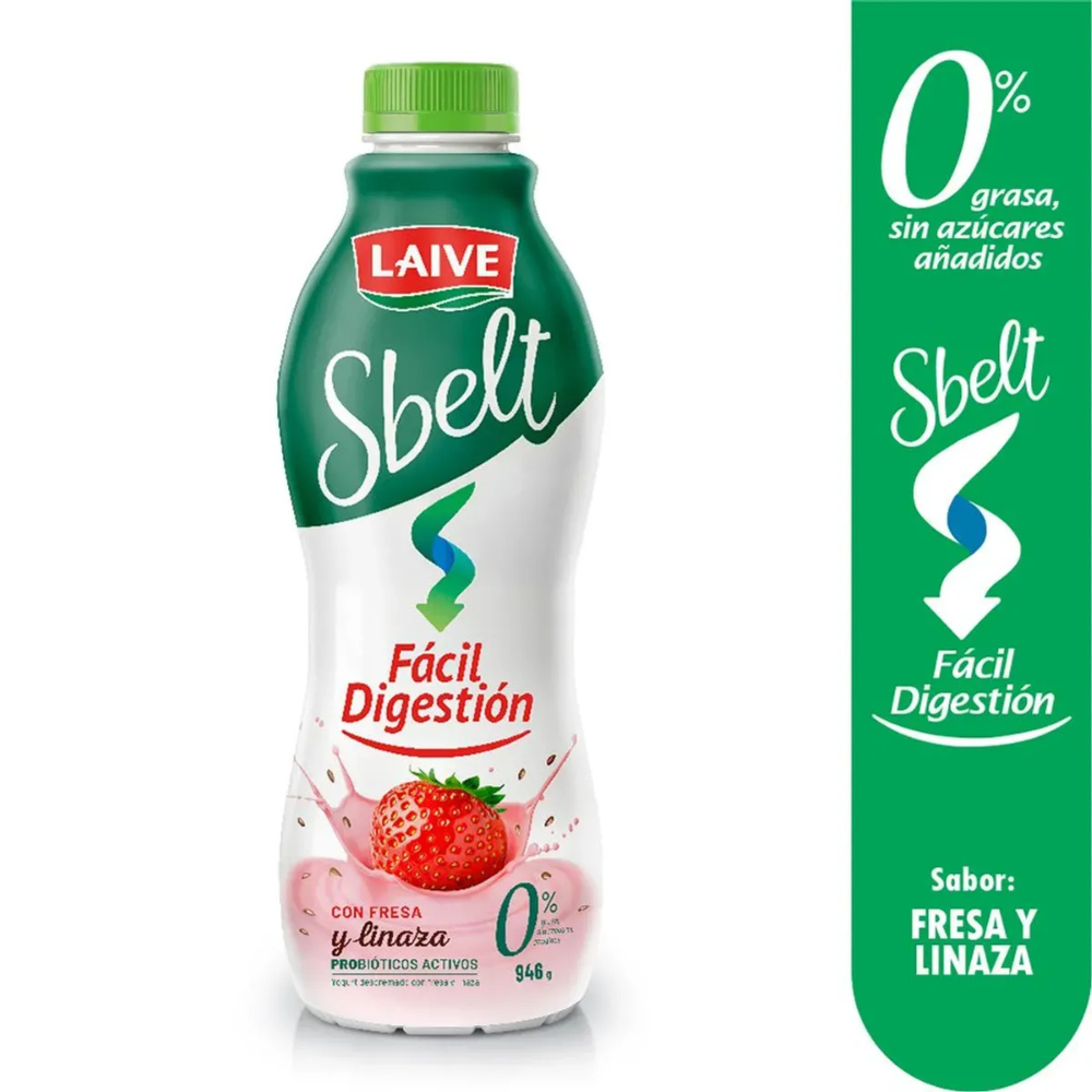 Yogurt Laive Sbelt con Fresa y Linaza Fácil Digestión Botella 946gr