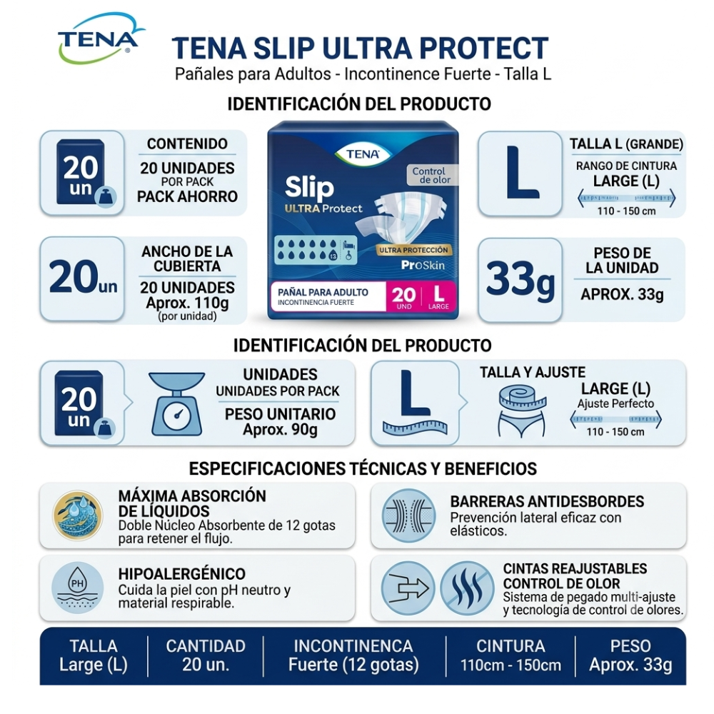 Pañal para Adulto Tena Slip Ultra Talla L 20un.