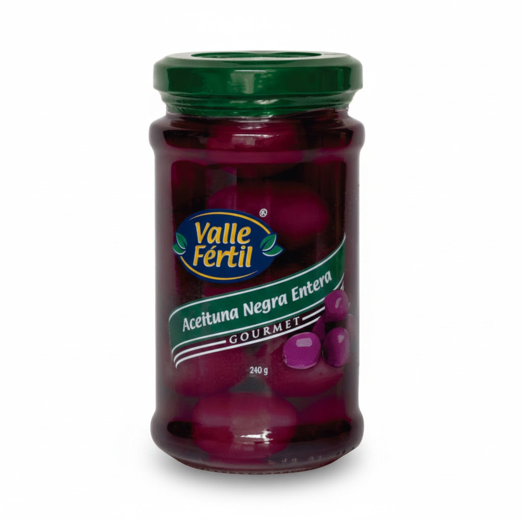 Aceitunas Negra Entera Valle Fertil Frasco 240gr