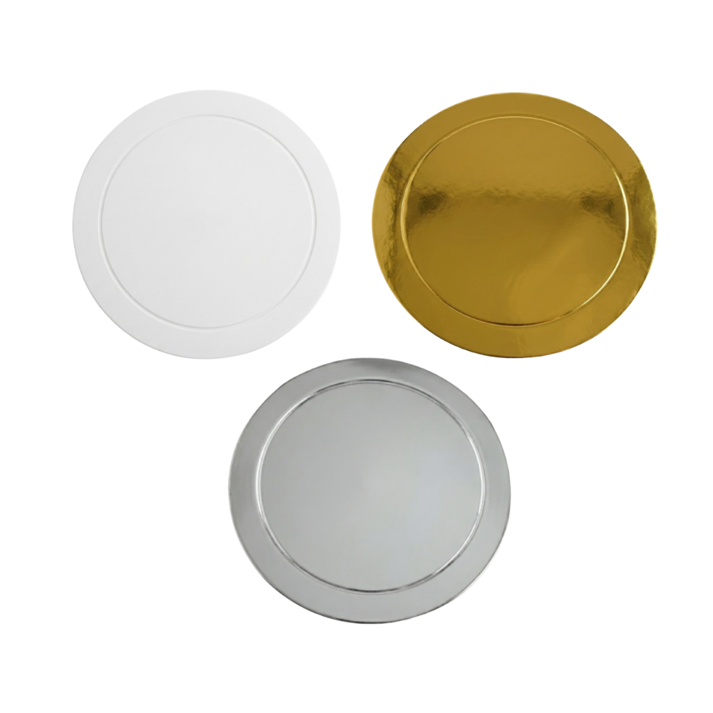 Base de Cartón para Repostería Dorado, Plata y Blanco 20cm