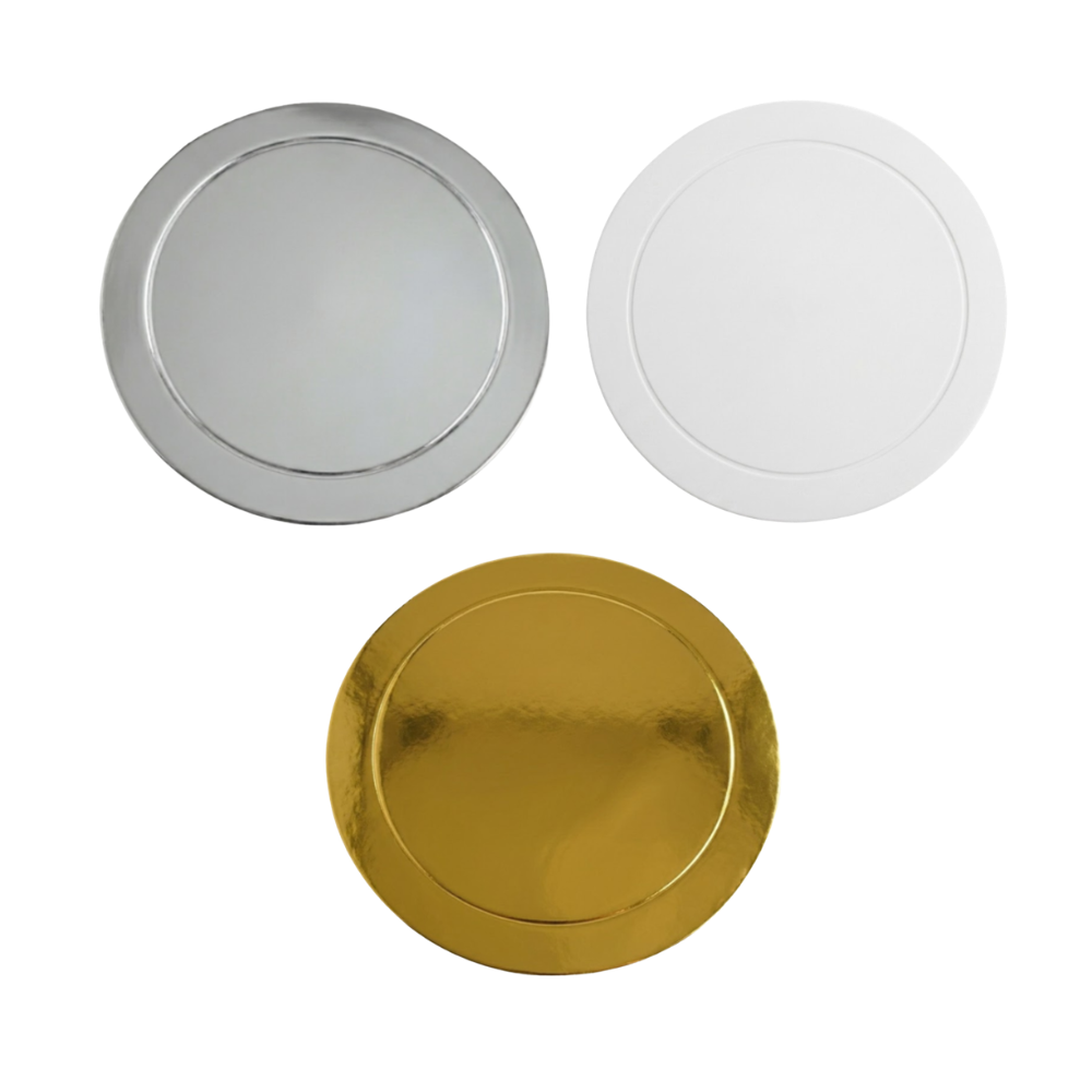 Base de Cartón para Repostería Dorado, Plata y Blanco 22cm