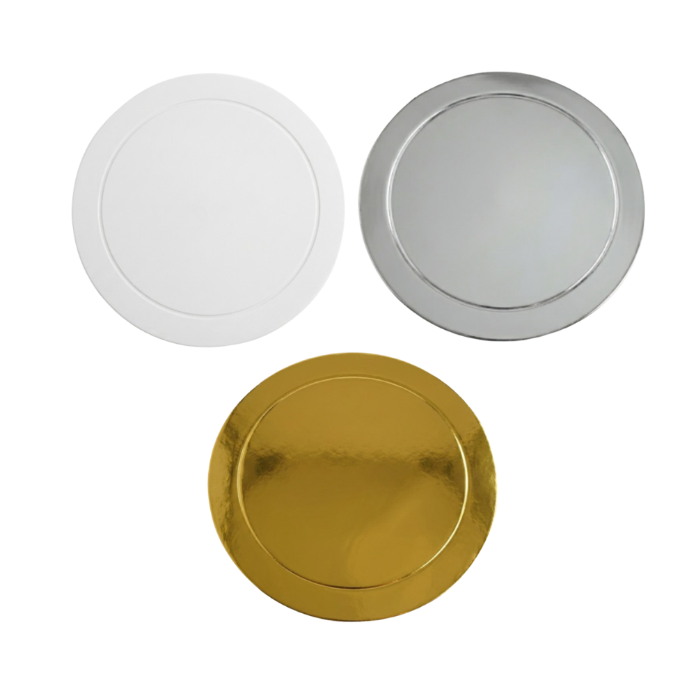Base de Cartón para Repostería Dorado, Plata y Blanco 25cm