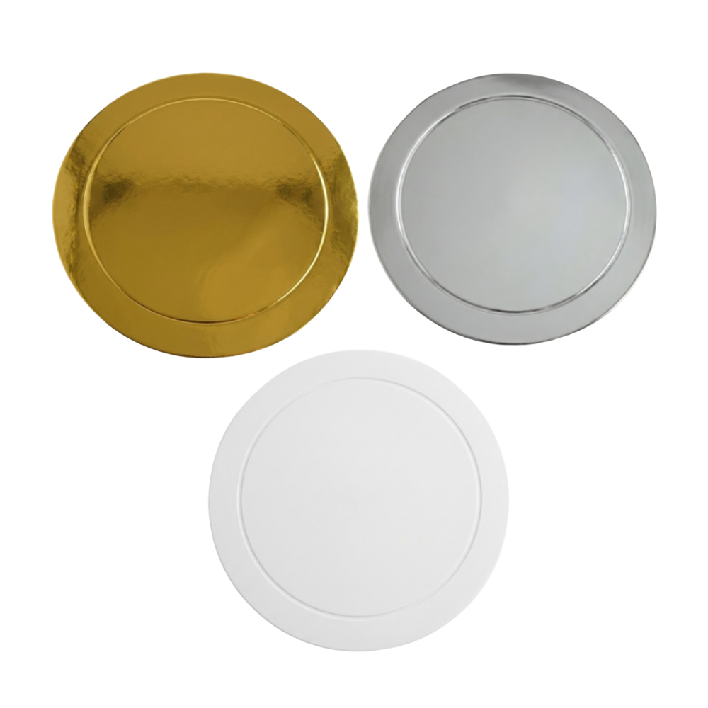 Base de Cartón para Repostería Dorado, Plata y Blanco 28cm