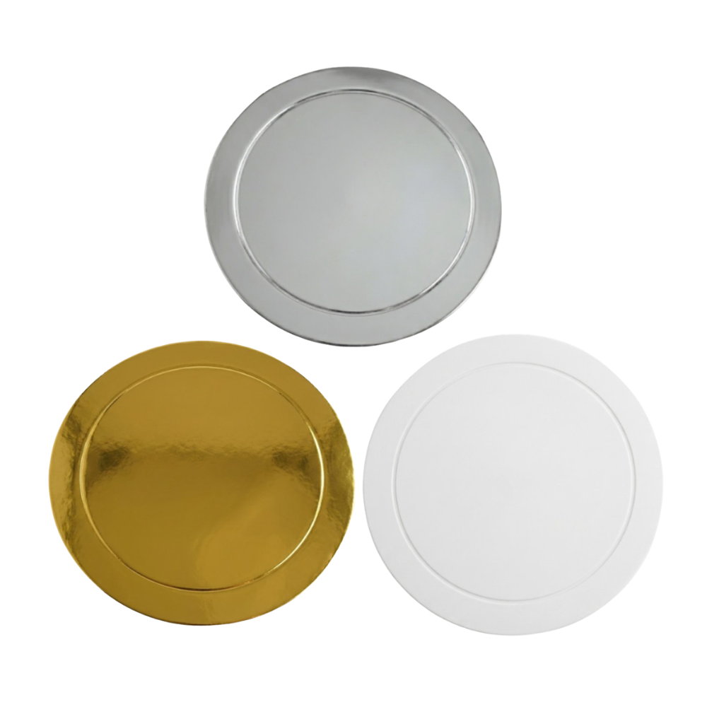 Base de Cartón para Repostería Dorado, Plata y Blanco 30cm