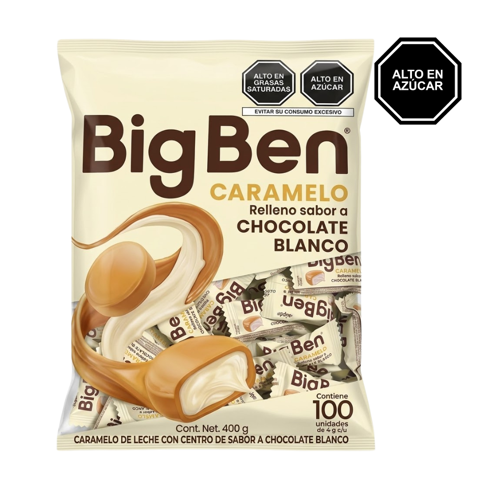 Big Ben Caramelo Relleno de Chocolate Blanco 400 gr Bolsa 100un.