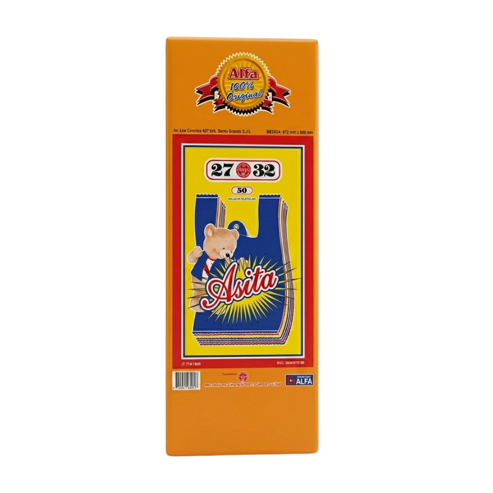 Bolsa Plástica Asita Amarillo con Asa 27X32 " Paquete 50un.