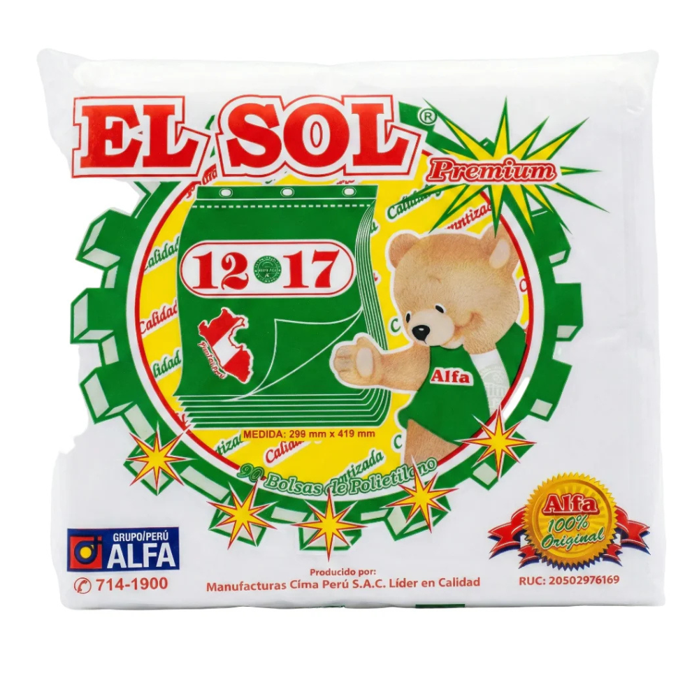 Bolsa Plástica Transparente Alfa 12X17 " Paquete 90un