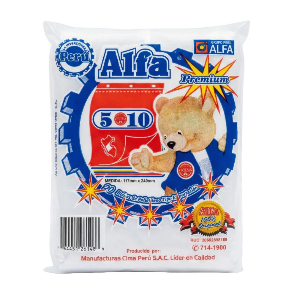 Bolsa Plástica Transparente Alfa 5X10 " Paquete 90un