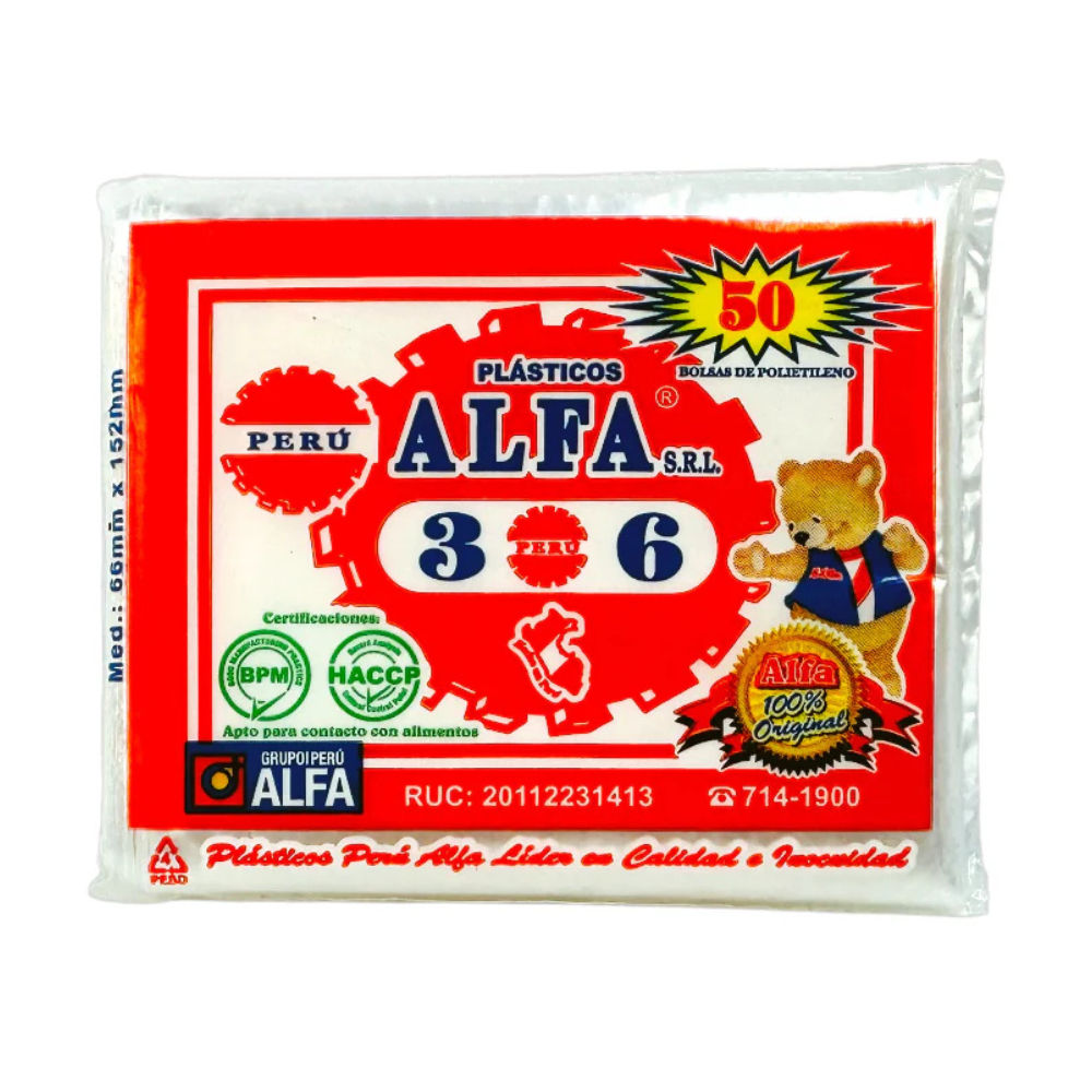 Bolsa Plástica Transparente Cristal Alfa 3X6 " Paquete 50un.