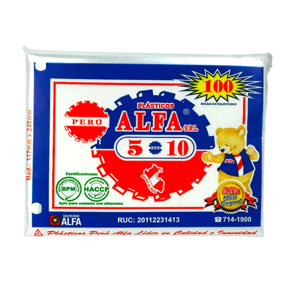 Bolsa Plástica Transparente Cristal Alfa 5X10 " Paquete 100un.