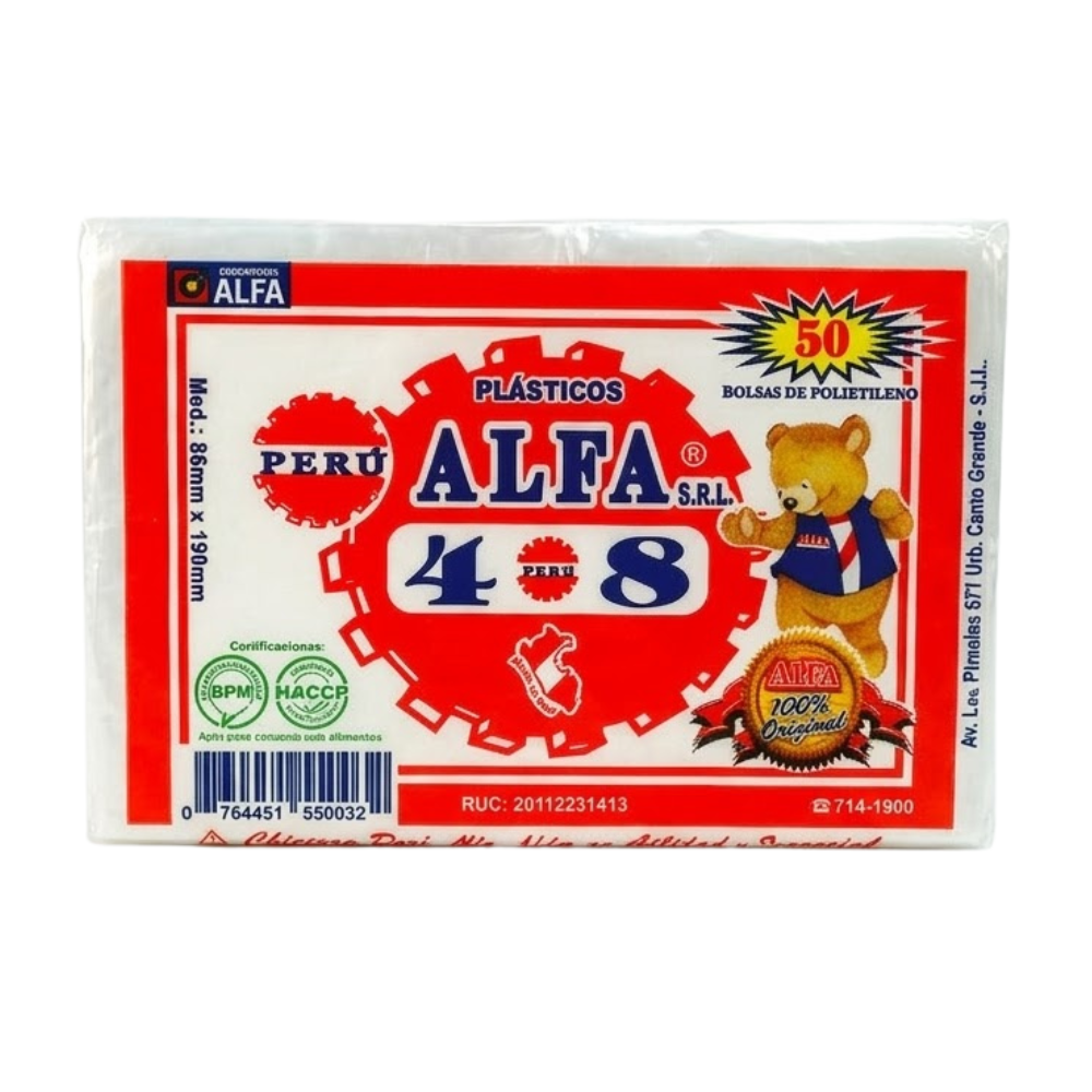 Bolsa Plástica Transparente Cristal Alfa 4X8 " Paquete 50un.