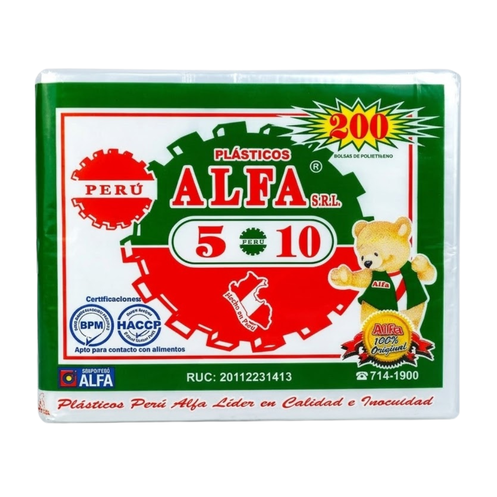 Bolsa Plástica Transparente Cristal Alfa 5X10 " Paquete 200un.
