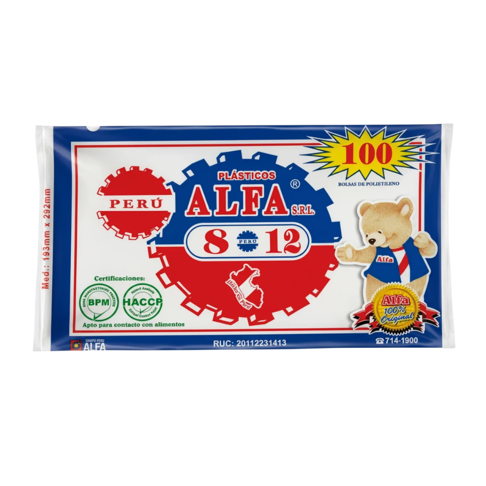 Bolsa Plástica Transparente Cristal Alfa 8X12 " Paquete 100un.