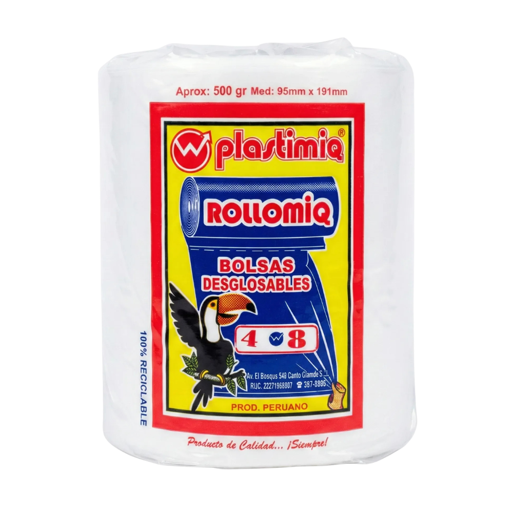 Bolsa Plástica Transparente Desglosable Plastimiq en Rollo 4X8 "