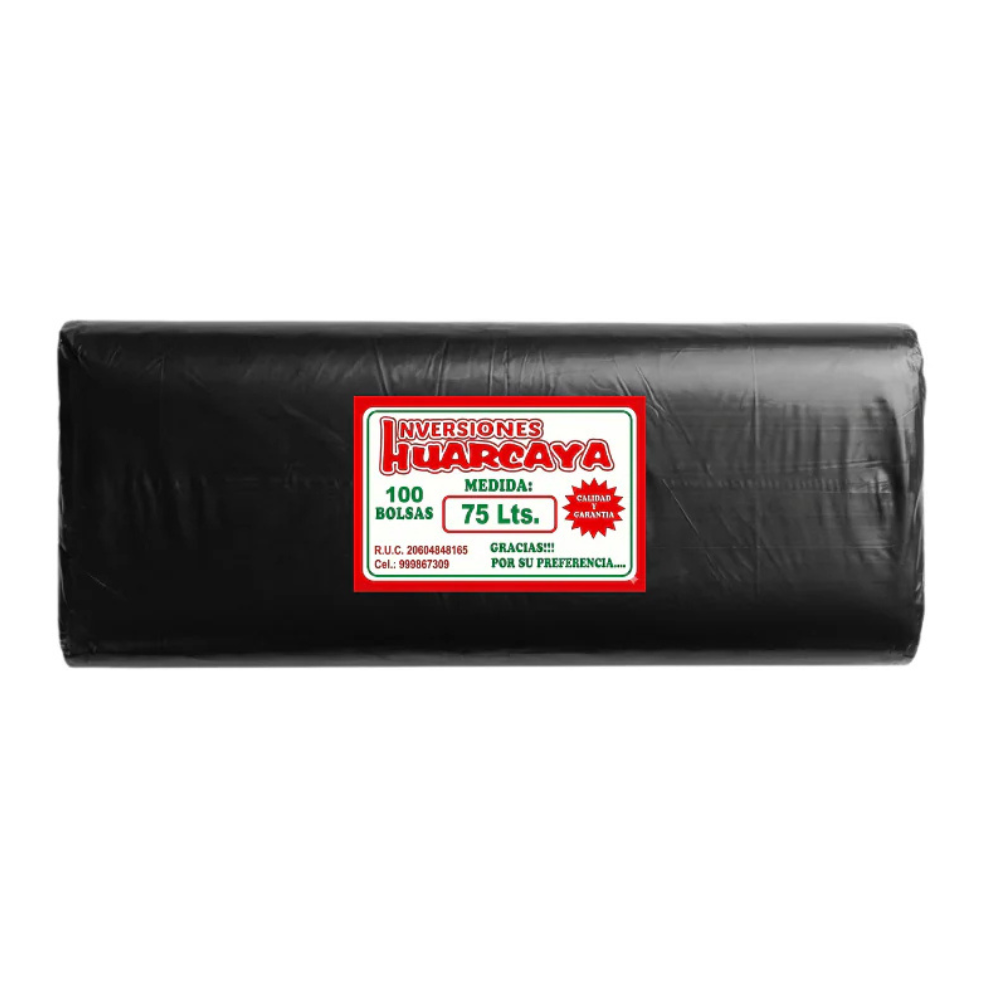 Bolsa Plástica para Basura Huarcaya 75lt Paquete 100un.