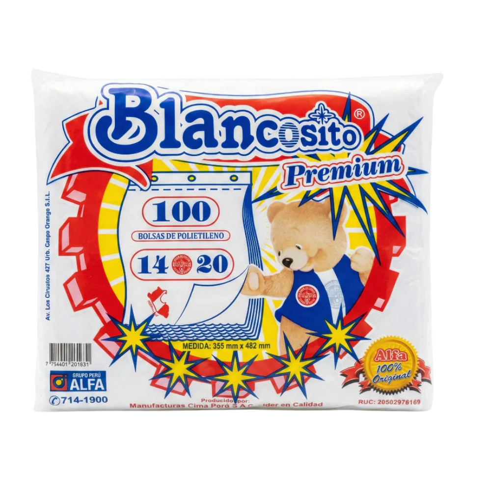Bolsa de Polietileno Blanco Blancosito 14X20 " Paquete 100un.