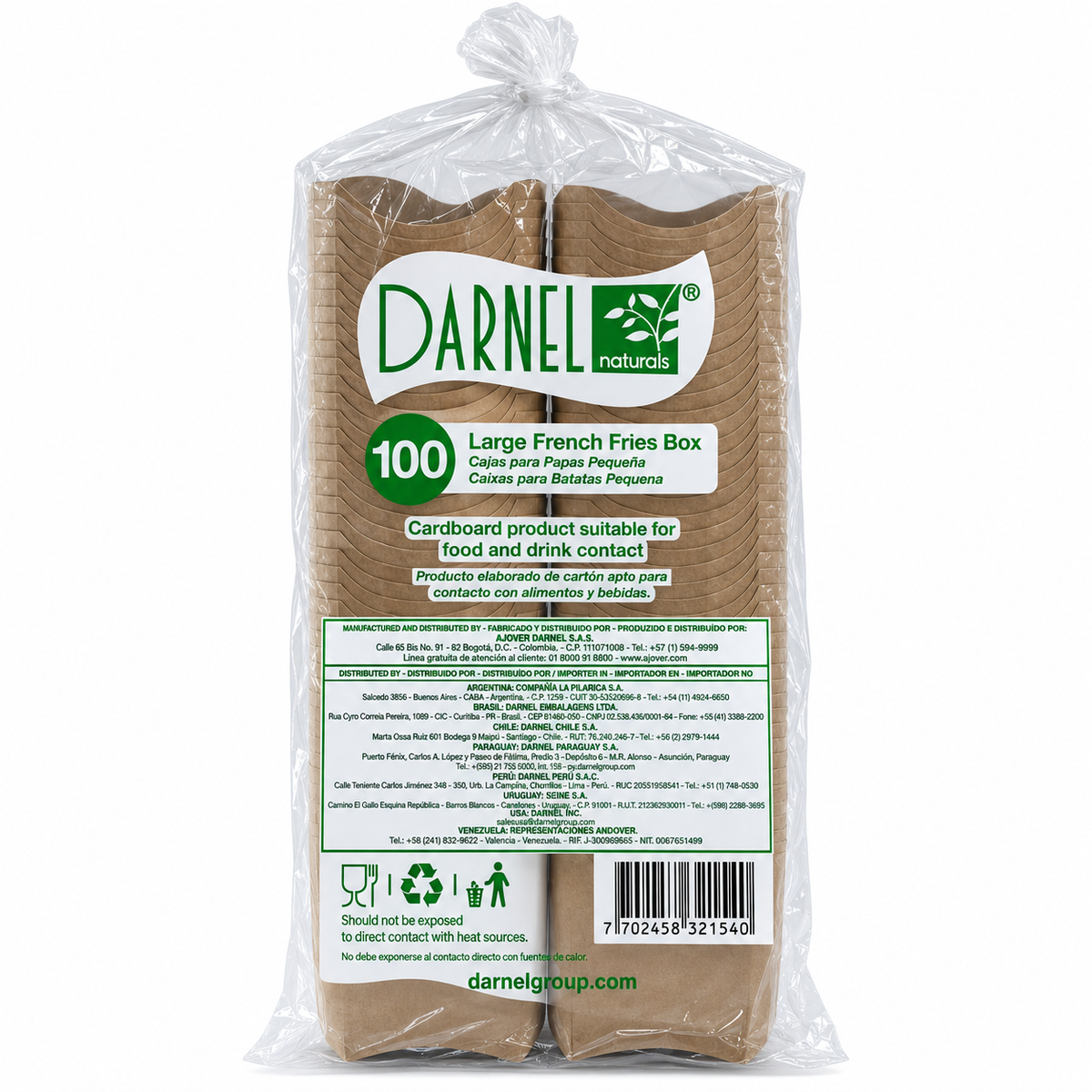 Caja Grande para Papa Frita Darnel Naturals – Cartón Kraft Ecológico Paquete x 25 un.
