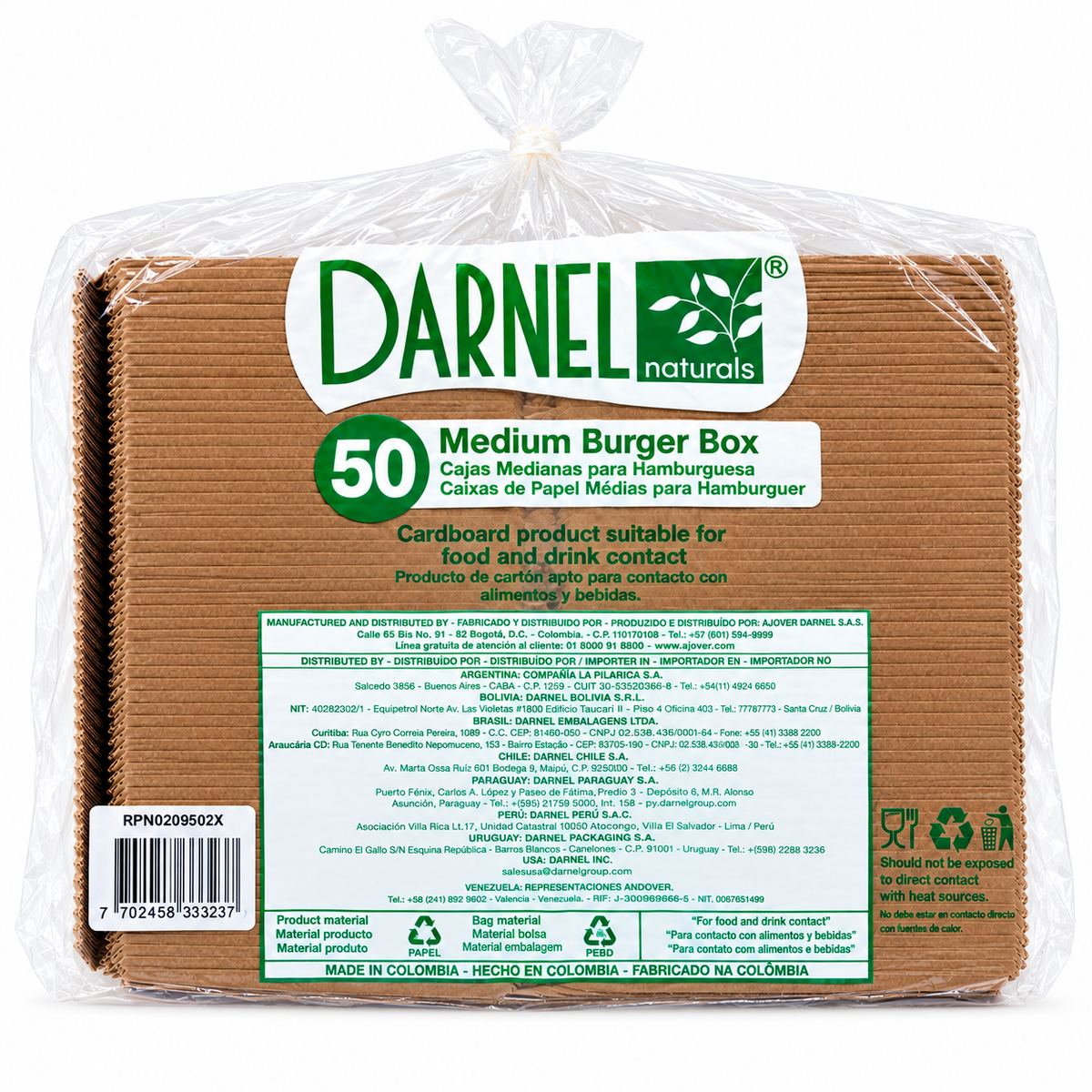 Caja Mediana para Hamburguesa Darnel Naturals Paquete de 50 un.