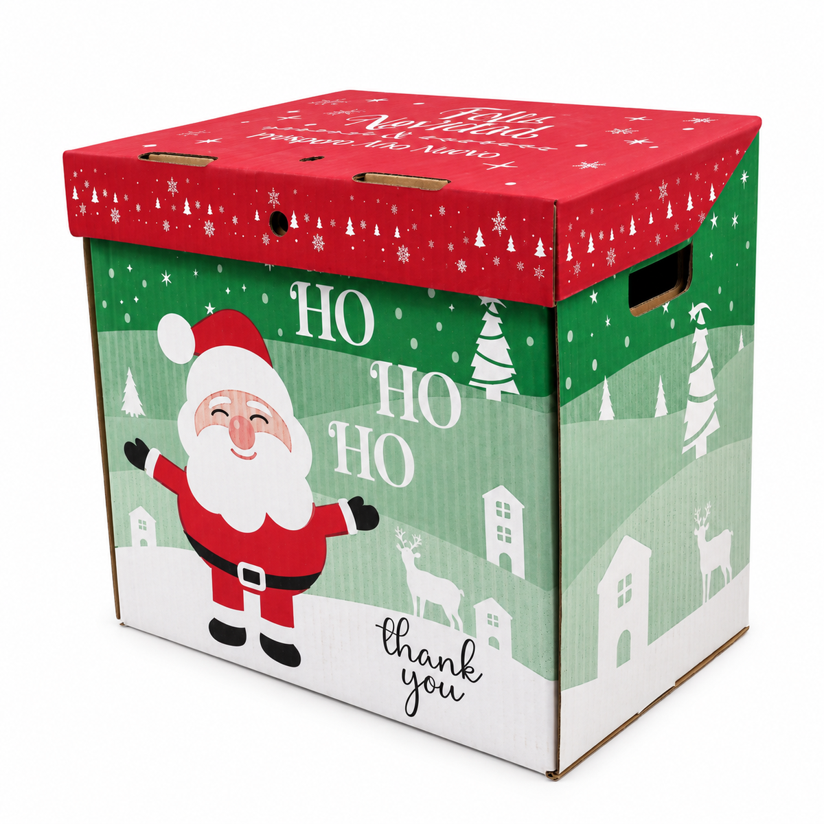Caja Navideña Con Diseño Verde y Rojo Ho! Ho!