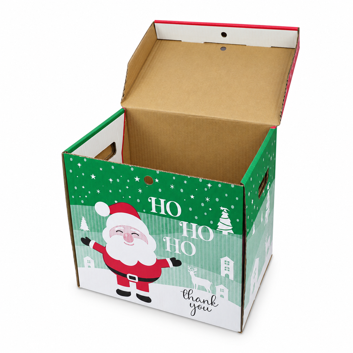 Caja Navideña Con Diseño Verde y Rojo Ho! Ho!