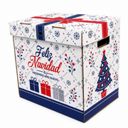 Caja Navideña de Cartón Lazo Azul y Rojo