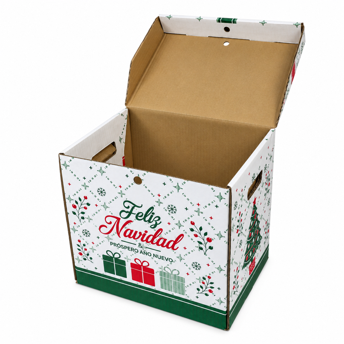 Caja Navideña de Cartón Lazo Rojo y Verde