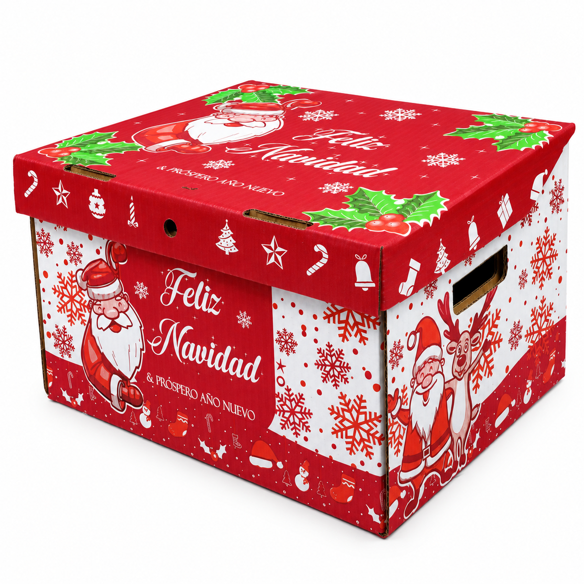 Caja Navideña de Cartón Santa Festivo Rojo