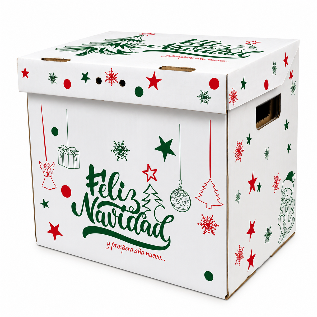 Caja Navideña de Cartón Blanco Noche de Estrellas Festivo