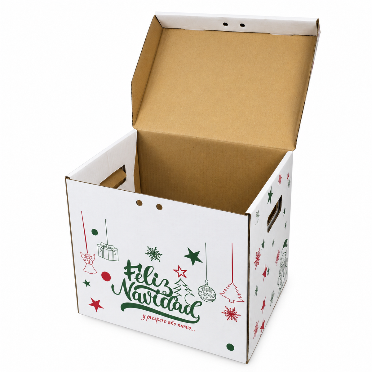 Caja Navideña de Cartón Blanco Noche de Estrellas Festivo