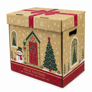 Caja de Cartón Kraft Navideña Ilusión de Navidad Lazo Rojo