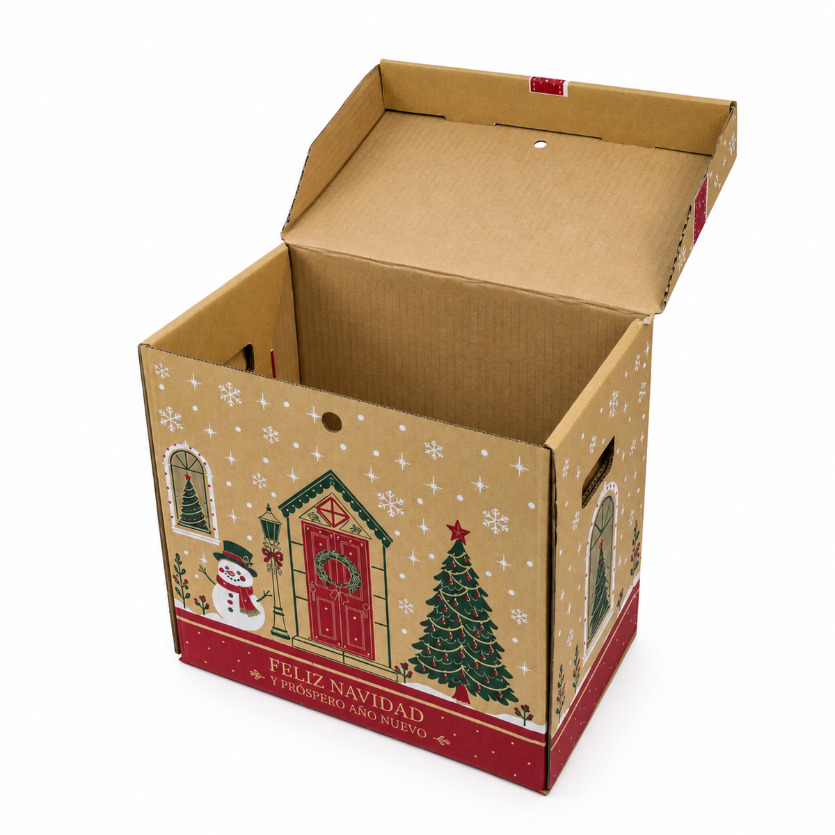 Caja de Cartón Kraft Navideña Ilusión de Navidad Lazo Rojo