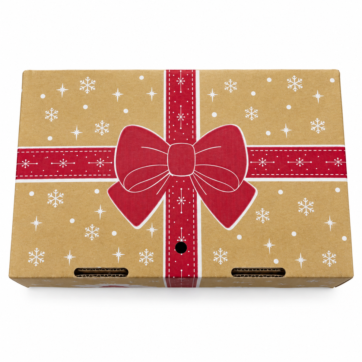 Caja de Cartón Kraft Navideña Ilusión de Navidad Lazo Rojo