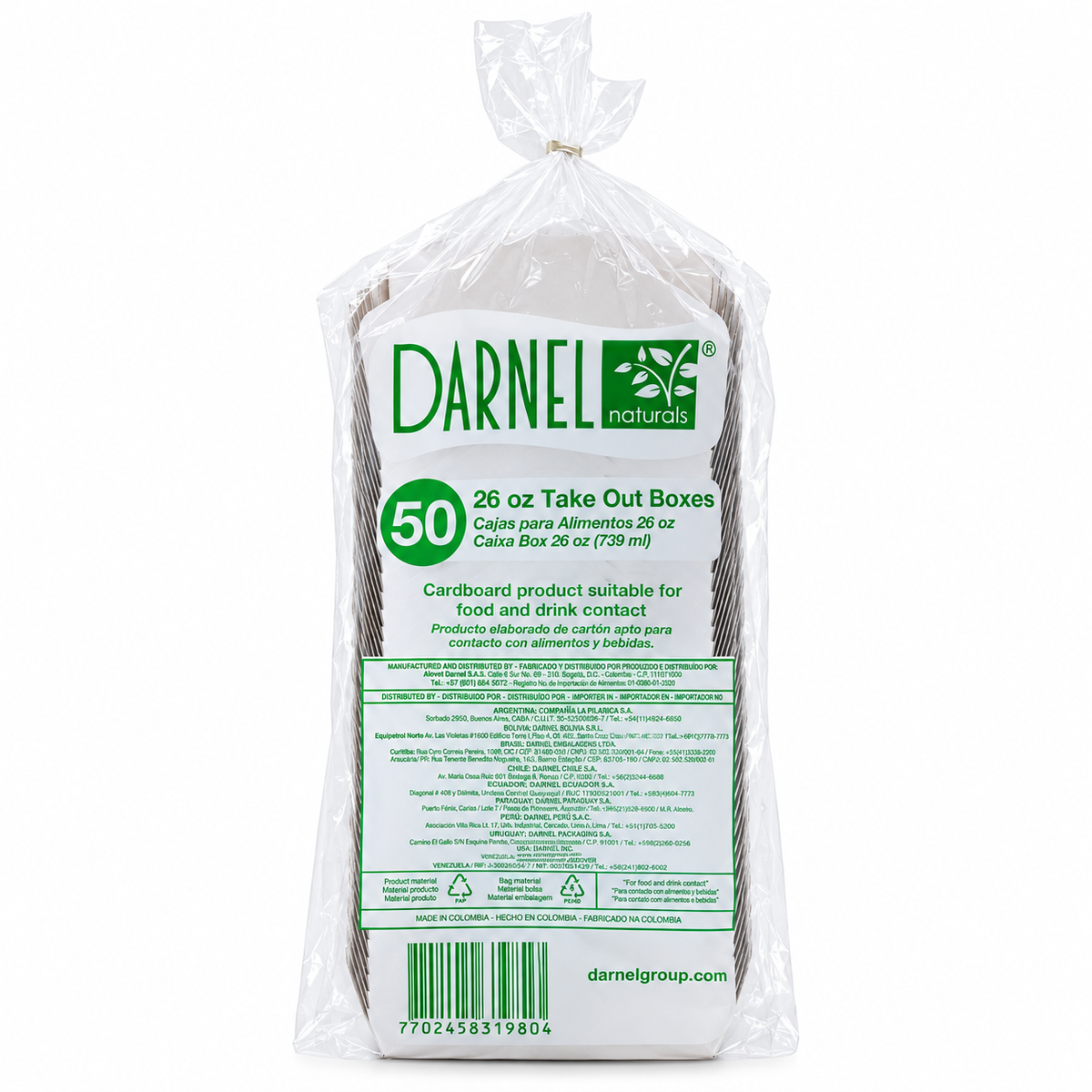 Cajas para Alimentos 26 oz Darnel Naturals - Cartón Kraft Ecológico Paquete x 25 un.