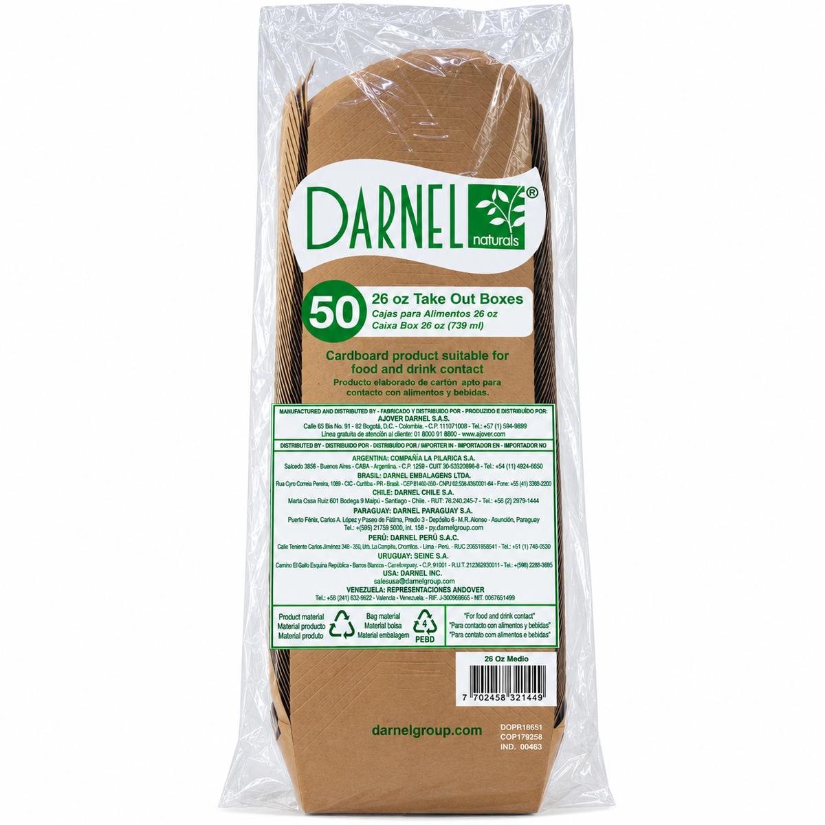 Cajas para Alimentos 26 oz Darnel Naturals - Cartón Kraft Ecológico Paquete x 25 un.