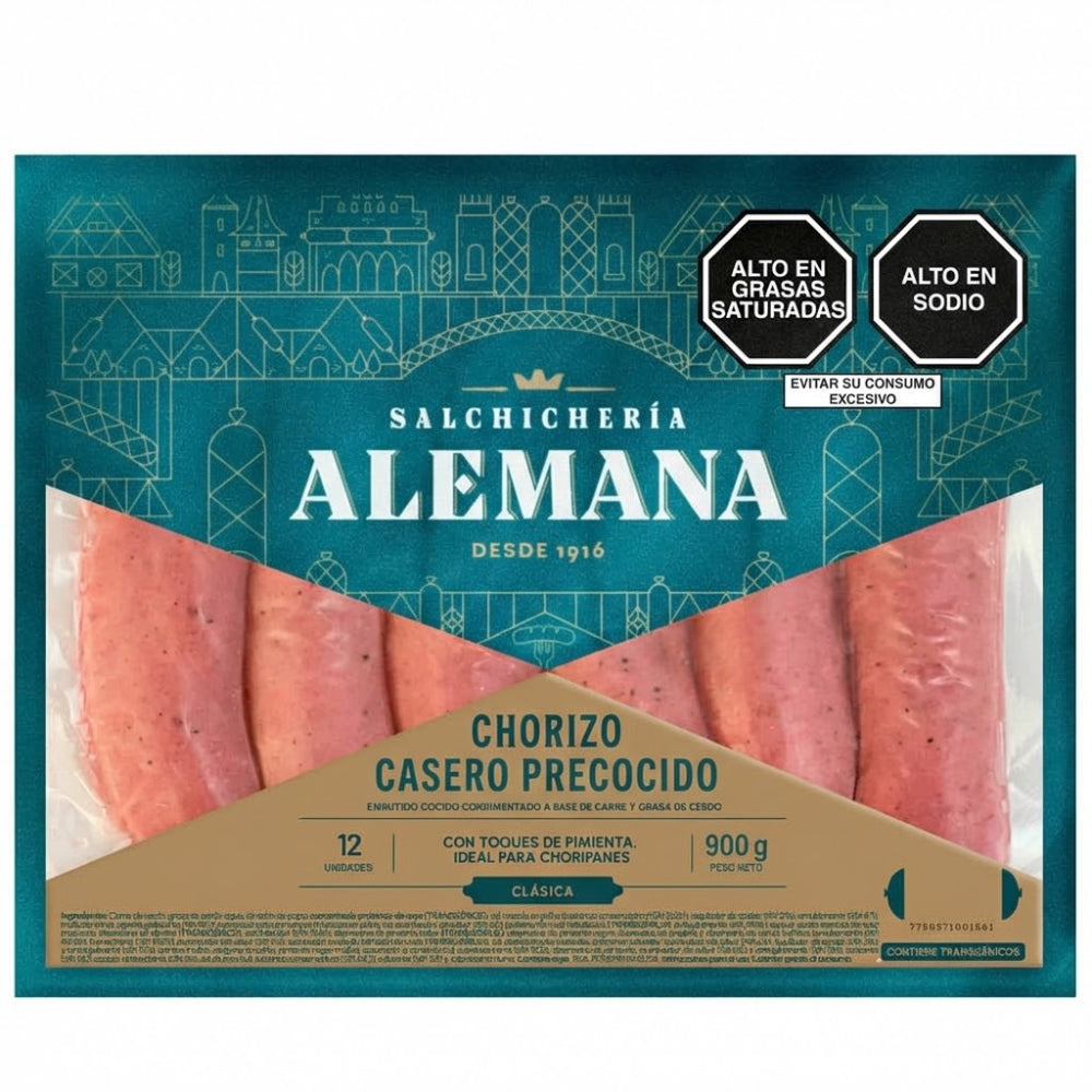 Chorizo Casero Alemana  Precocido Paquete 900Gr