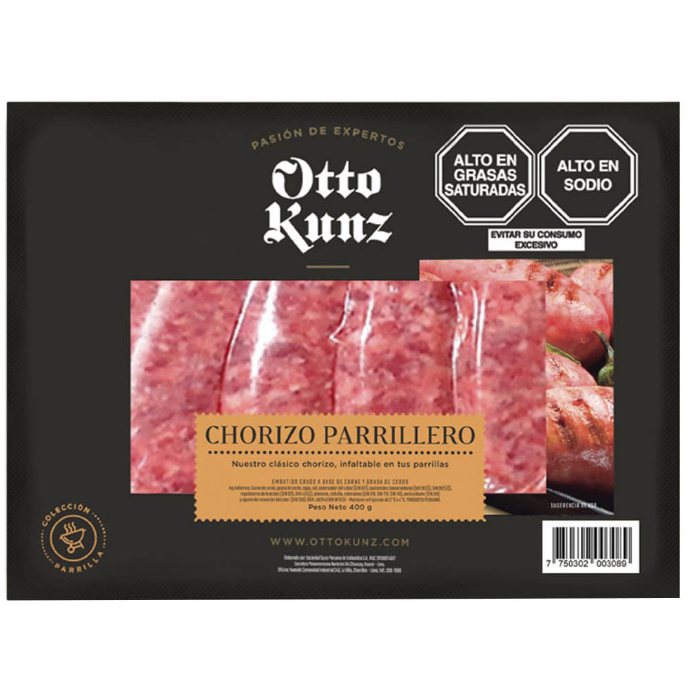 Chorizo Otto Kunz Parrillero Paquete 4und 400gr