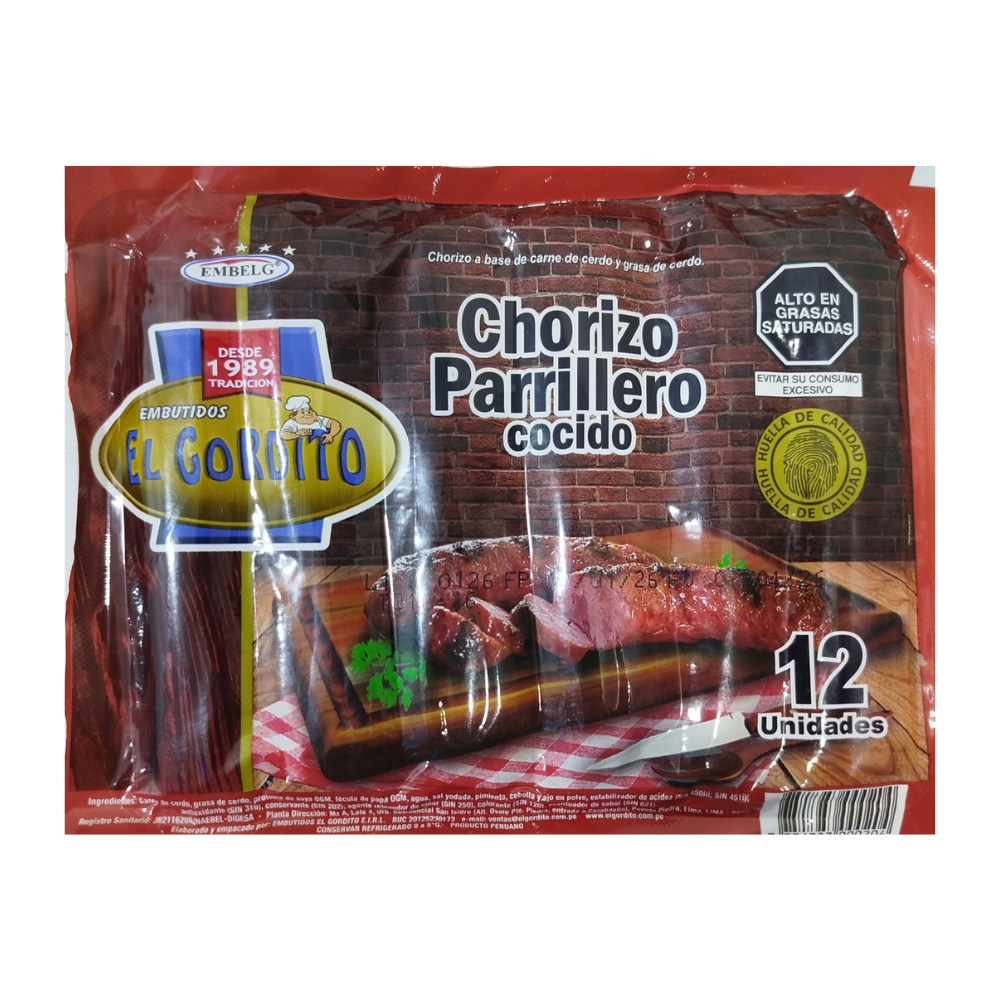 Chorizo Parrillero Precocido El Gordito Paquete 12un