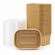 Contenedor Rectangular Fibra de Bambú Kraft 1000 ml con Tapa Pet Paquete x 25 un.