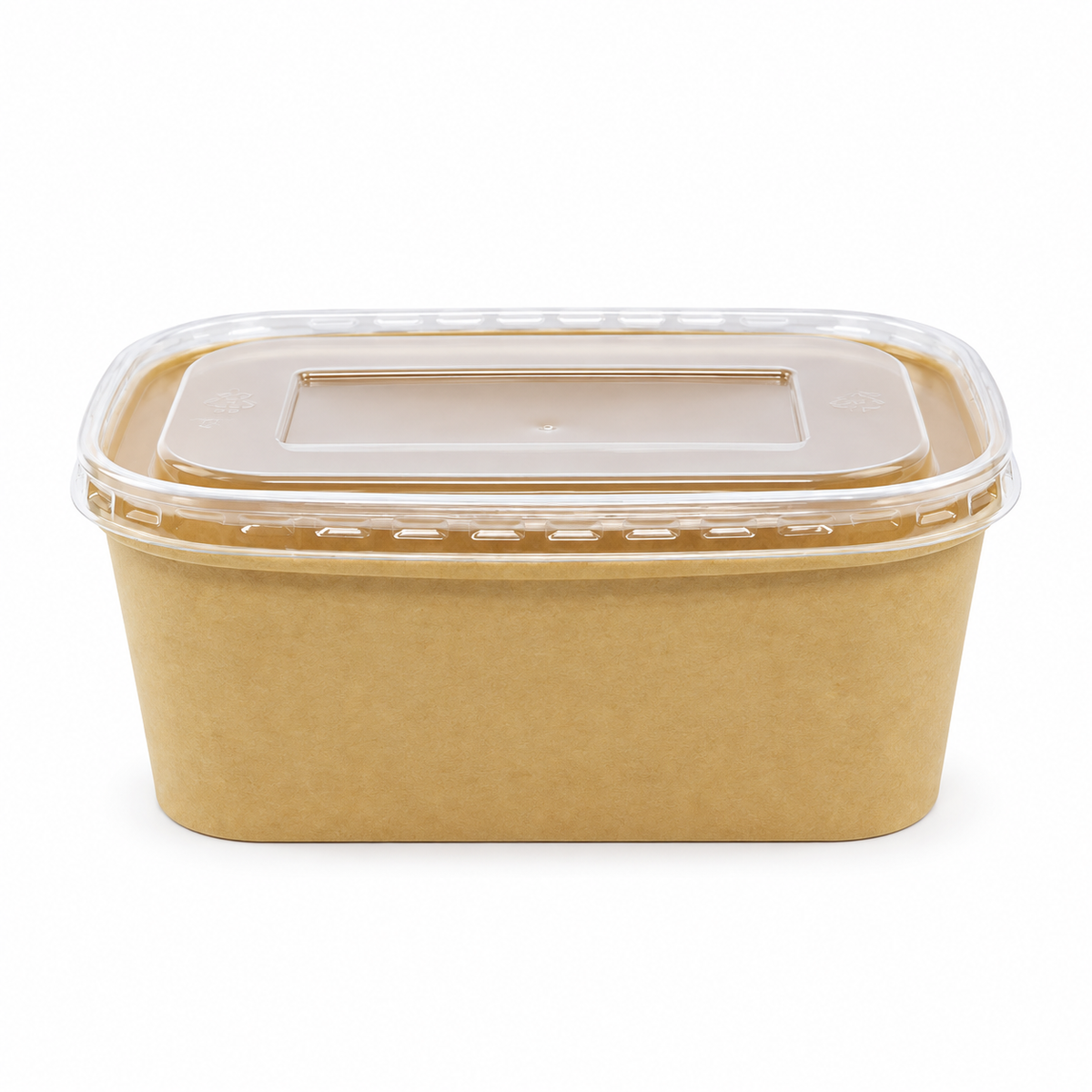 Contenedor Rectangular Fibra de Bambú Kraft 880 ml con Tapa Pet Paquete x 25 un.