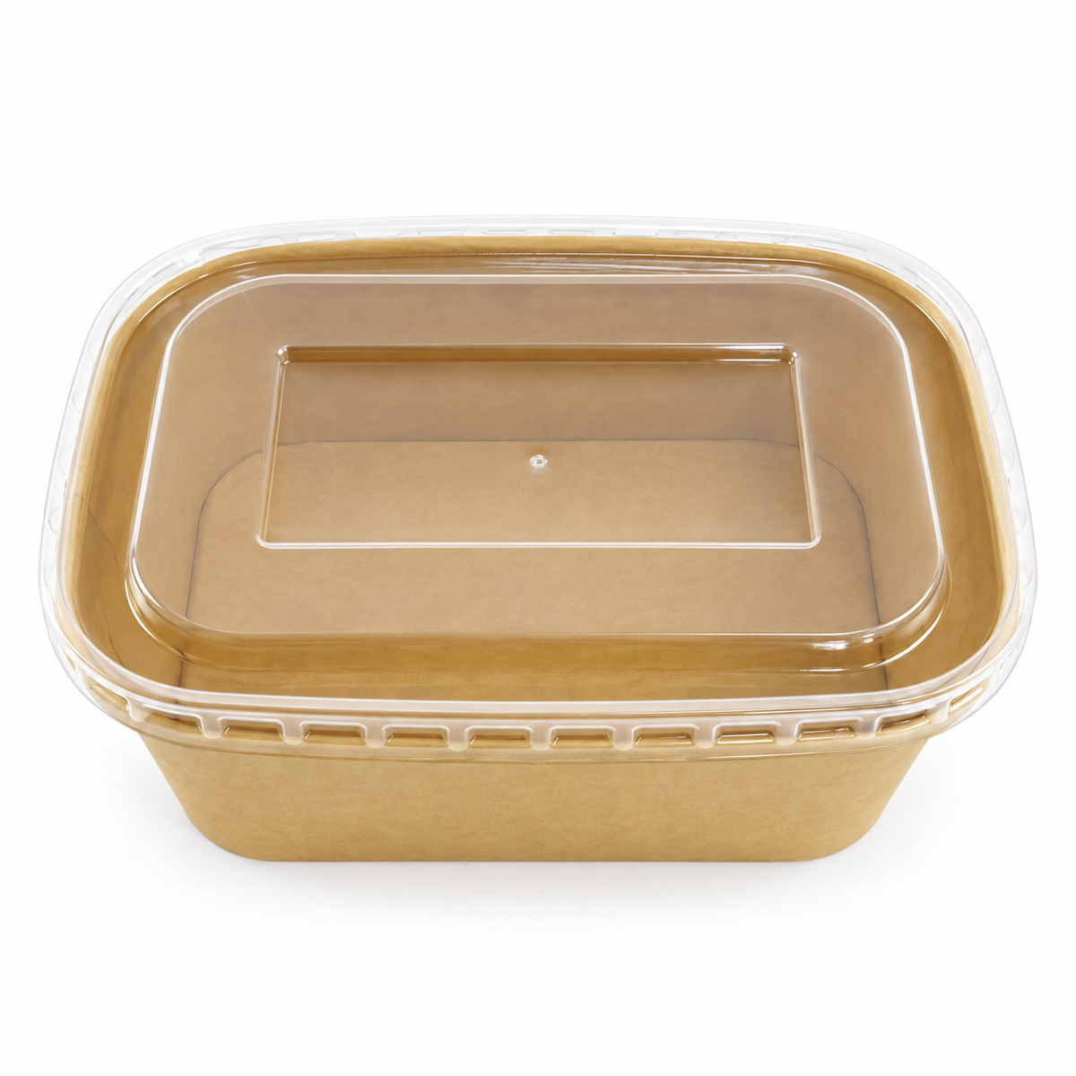 Contenedor Rectangular Fibra de Bambú Kraft 880 ml con Tapa Pet Paquete x 25 un.