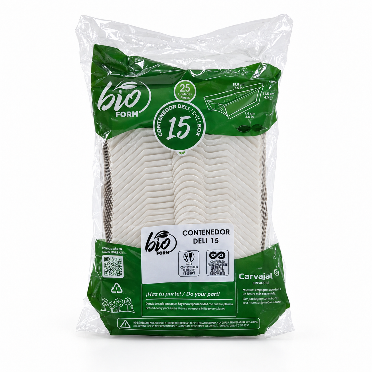 Contenedor de Cartón y Fibra Deli Bio Form N°15 pamolsa Paquete de 25 un.