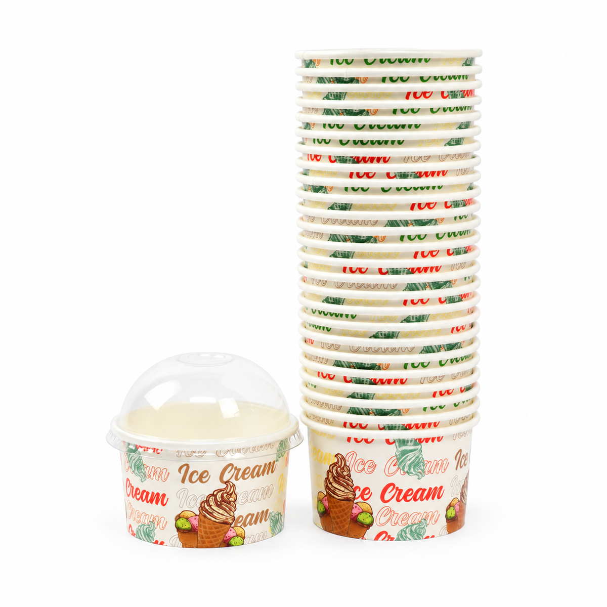 Contenedor de Polipapel para Helado con Diseño Ice Cream con Tapa 6 oz Paquete x 25 un.