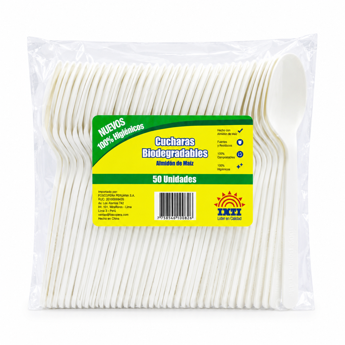 Cuchara Biodegradables Inti Almidón de Maíz Paquete x 50 un.