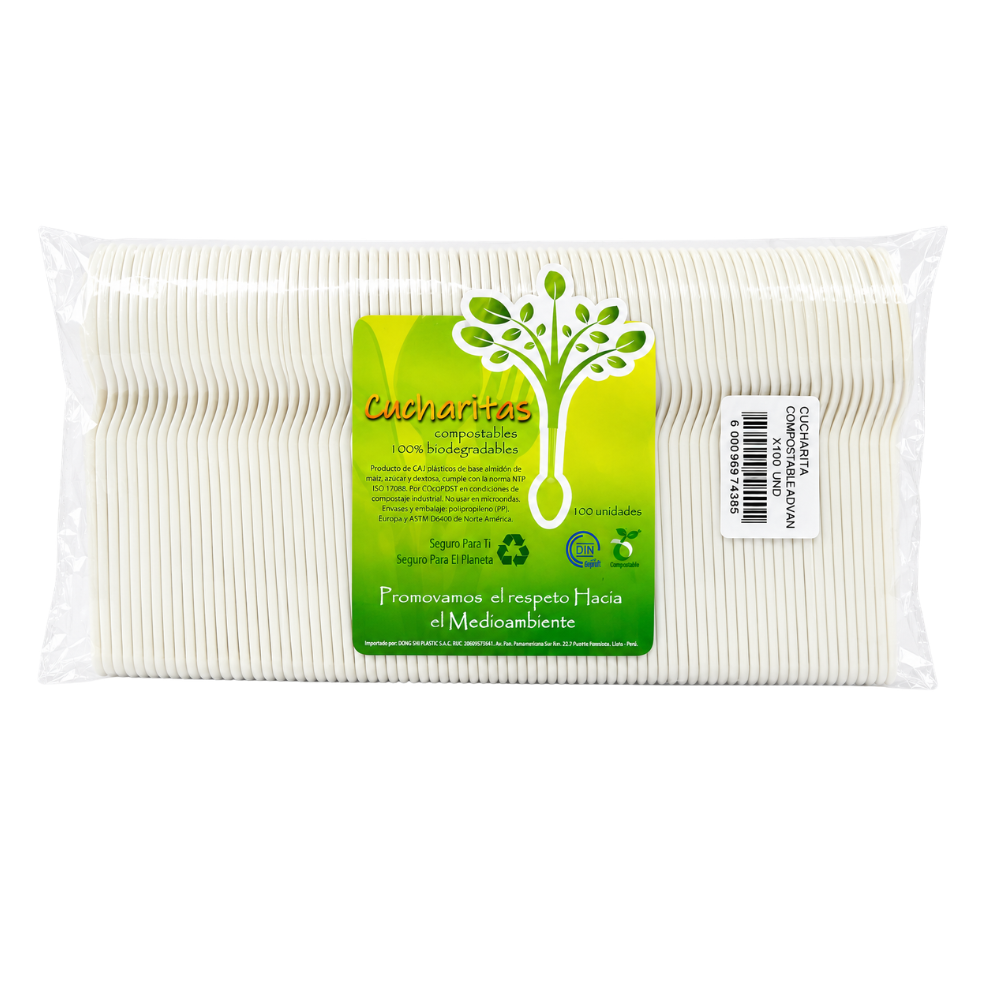 Cucharitas Compostables 100% Biodegradables de CPLA Advan Paquete x 100 un.