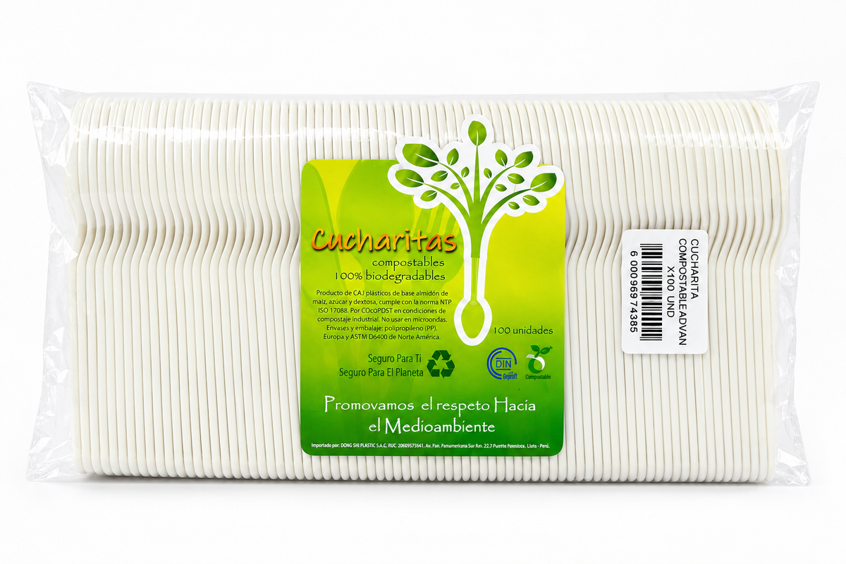 Cucharitas Compostables 100% Biodegradables de CPLA Advan Paquete x 100 un.