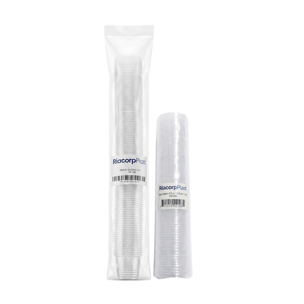 Envase Ajicero Transparente Descartable Riacorp con Tapa 1 oz Paquete x 100un.