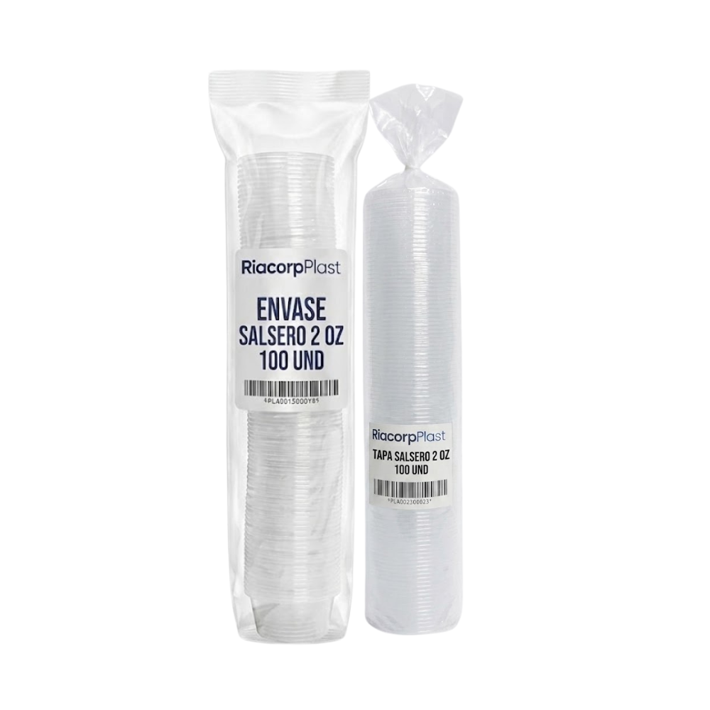 Envase Ajicero Transparente Descartable Riacorp con Tapa 2 oz Paquete x 100un.