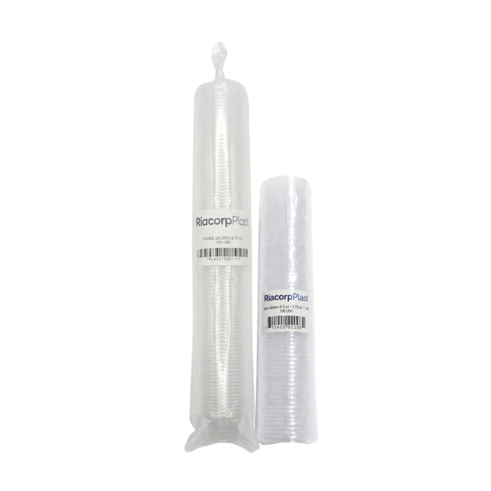 Envase Ajicero Transparente Descartable Riacorp con Tapa 0.75 oz Paquete x 100un.