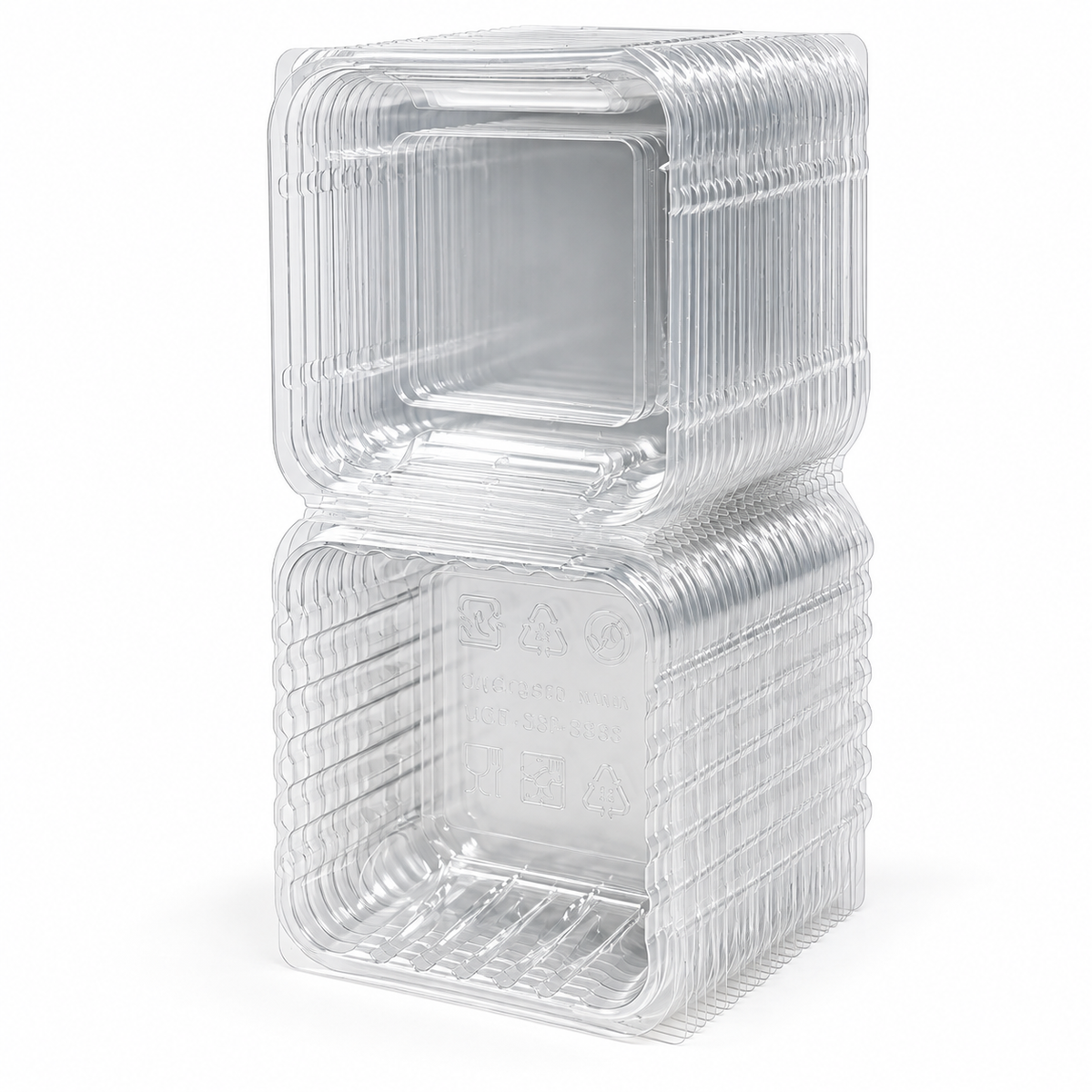 Envase Bisagra SMP Pet Cuadrada Tapa Baja Paquete x 25 un.