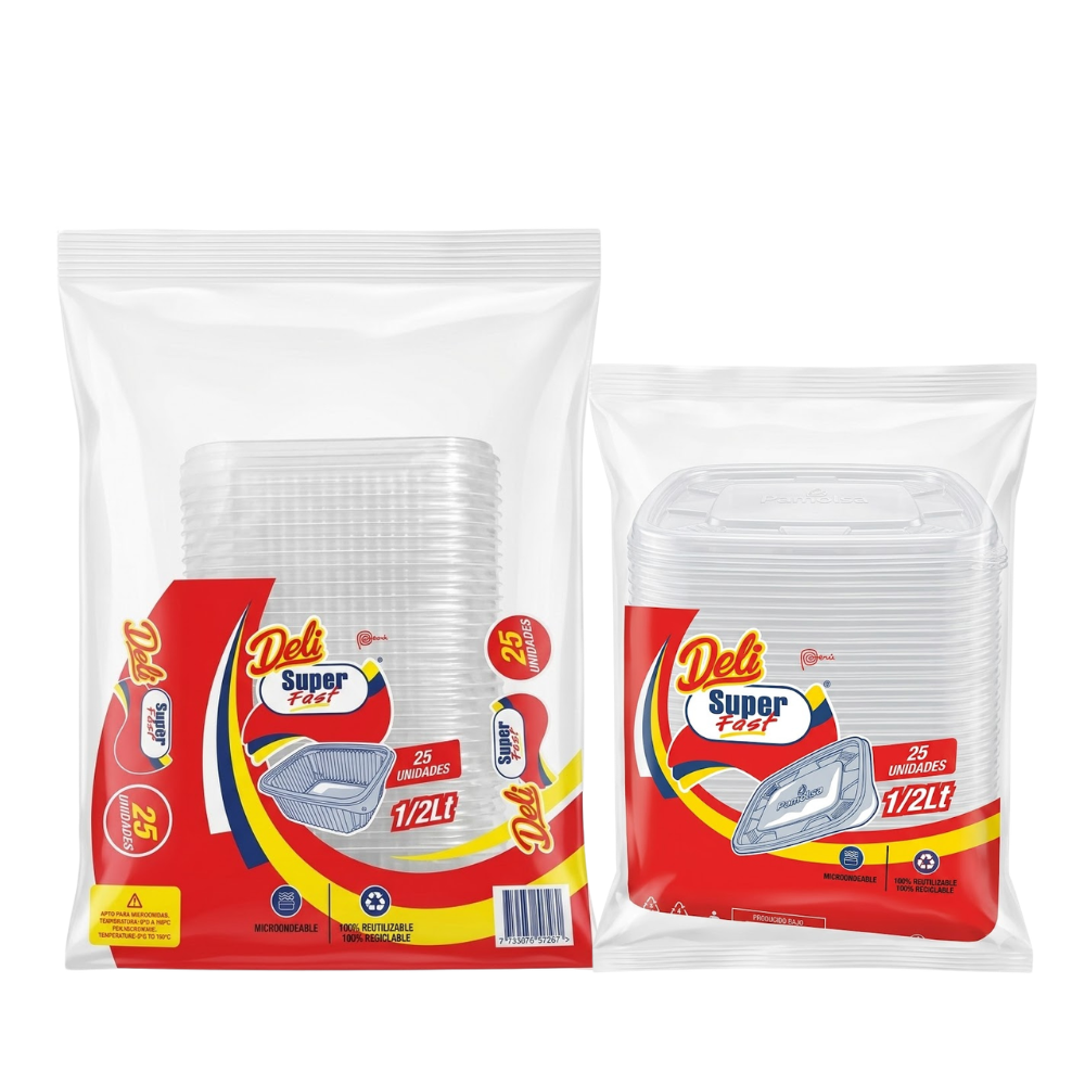 Envase Descartable Pamolsa Deli Transparente Super Fast 1/2Lt con Tapa Paquete 25un.